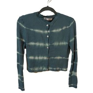 Zara cropped cardigan, size medium, teal tie-dye